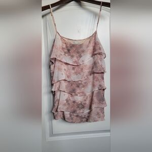 New York & Company Blush Floral Ruffle Blouse